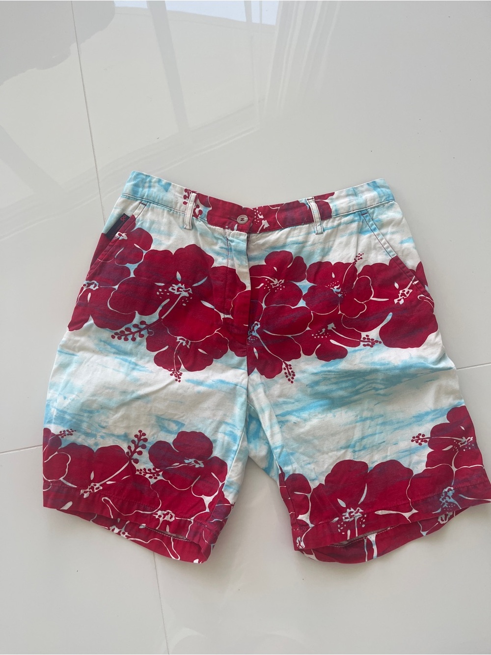 D&G Floral Beach Shorts - Red & Light Blue